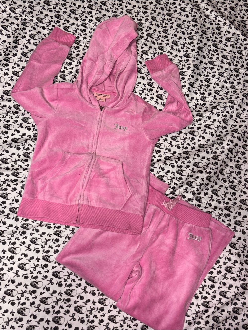 Juicy Couture Girls Velour Tracksuit Set Pink Size Small